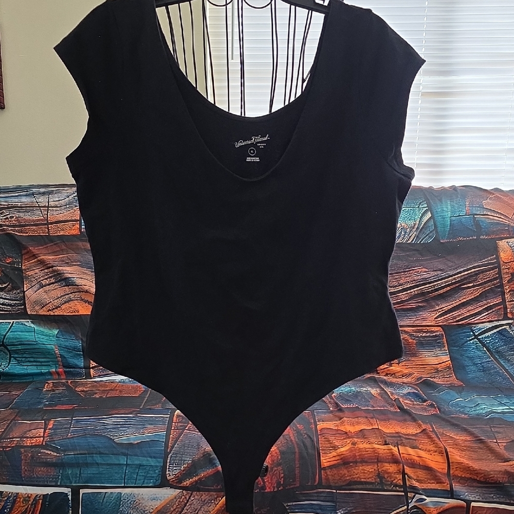 Universal Thread Black Asymmetrical Fitted Bodysuit Thong In Size XL